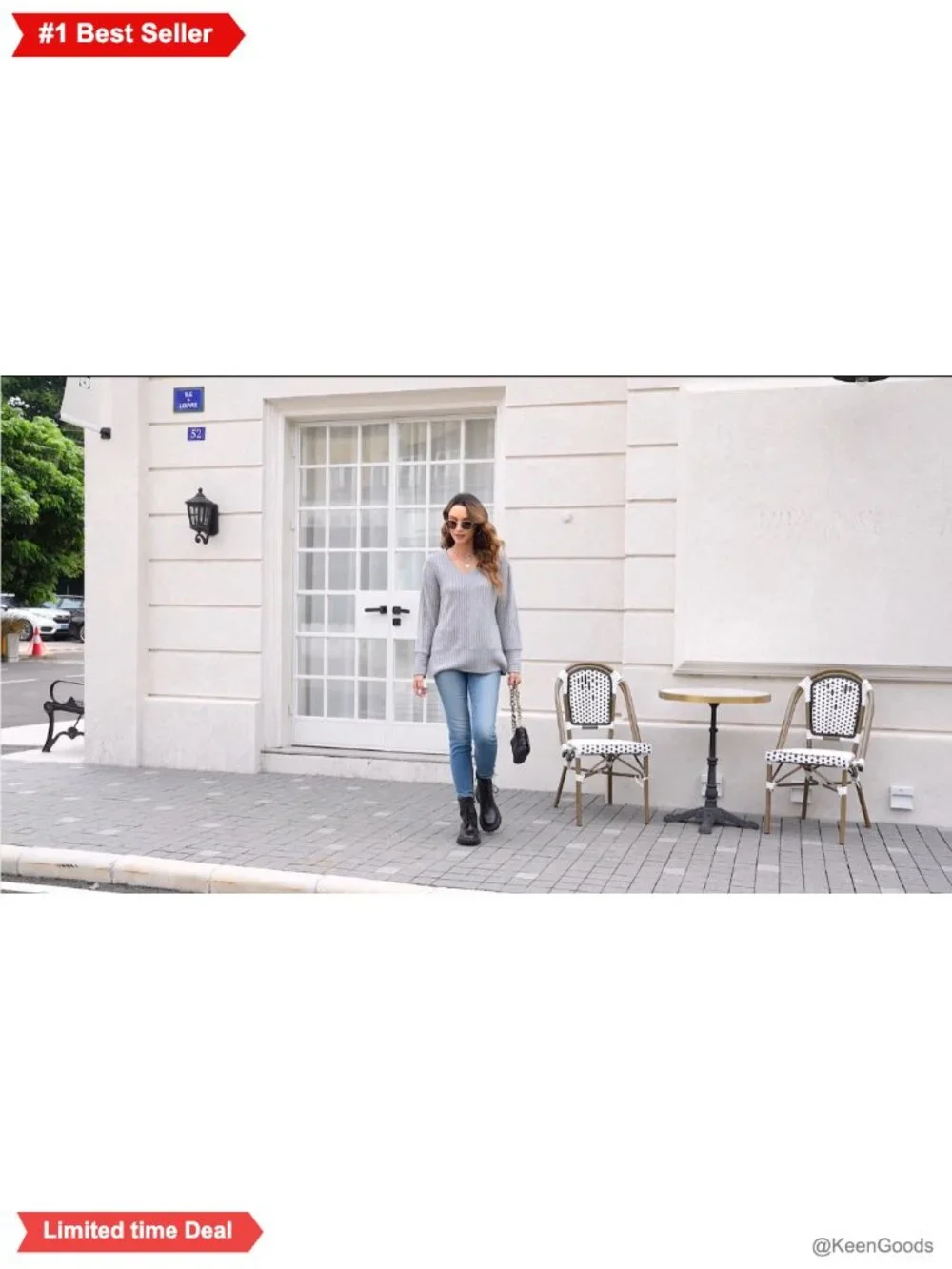 Women's V-Neck Long Sleeve Sweater Pullover Loose Casual